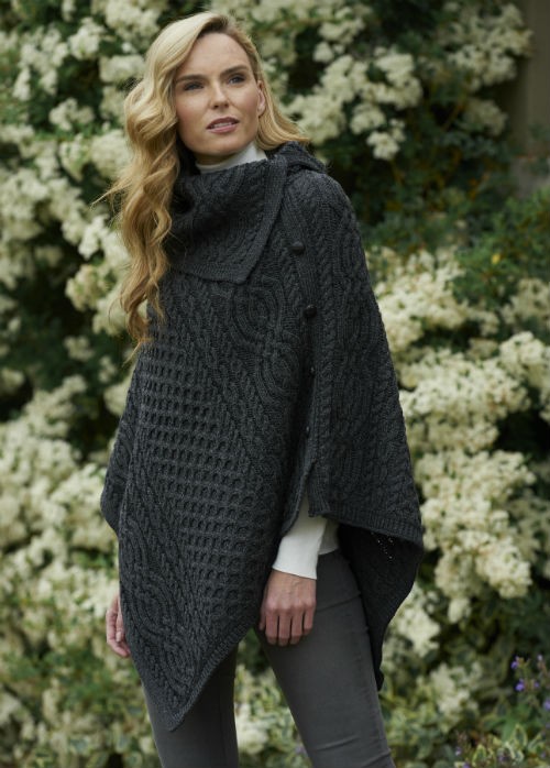 Cowl Neck Cape/Poncho in an Aran Cable stitch pattern.