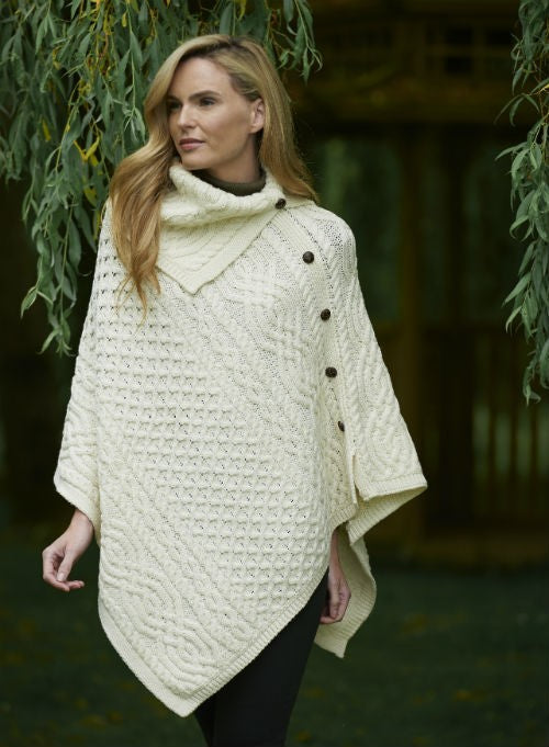 Cowl Neck Cape/Poncho in an Aran Cable stitch pattern.