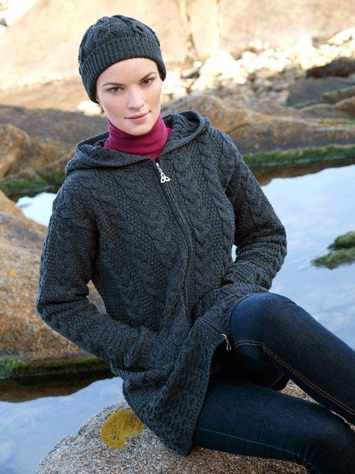 Irish Aran hooded cardigan coat. (see our facebook competition to win this)