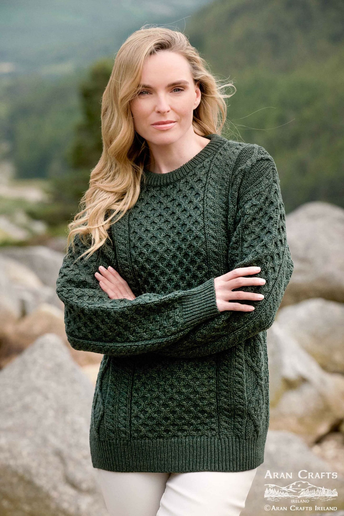 Green Classic Aran Fisherman Knit