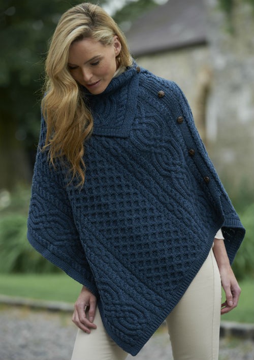 Cowl Neck Cape/Poncho in an Aran Cable stitch pattern.