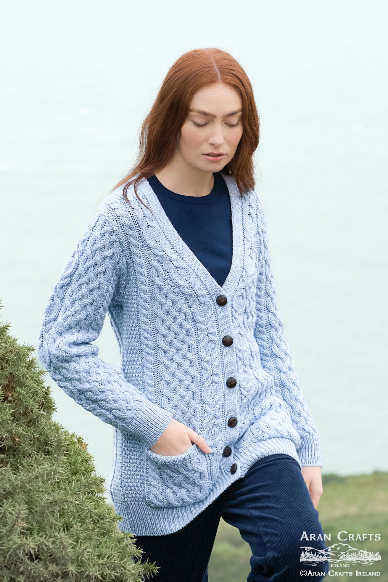 Aran Cardigan in Atlantic Sky Blue