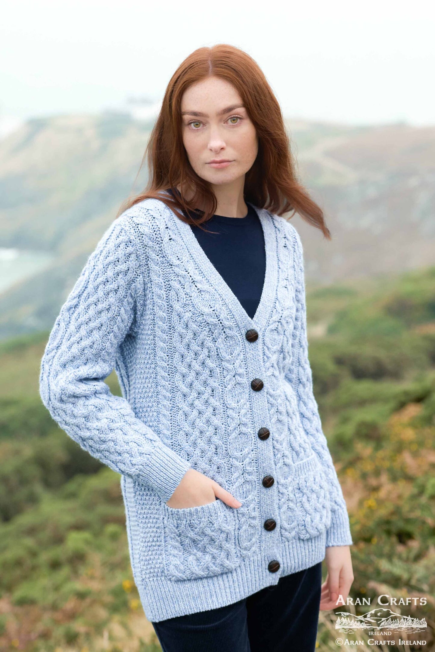 Aran Cardigan in Atlantic Sky Blue