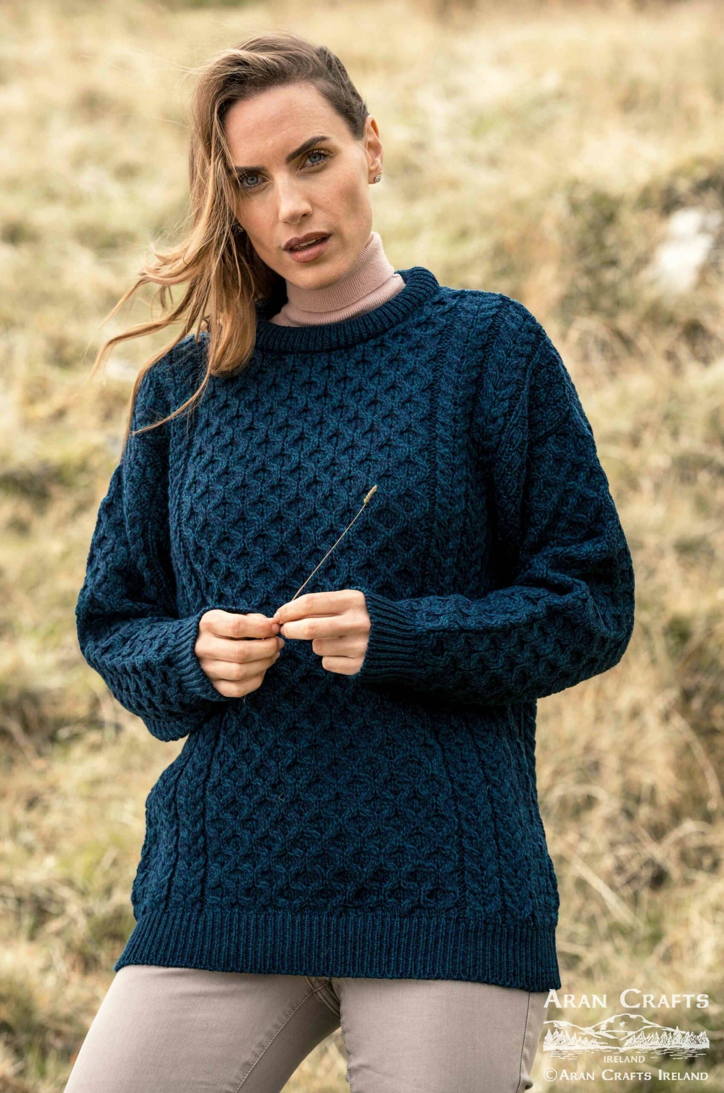 Oatmeal Irish Aran Fisherman Knit Merino Wool Sweater