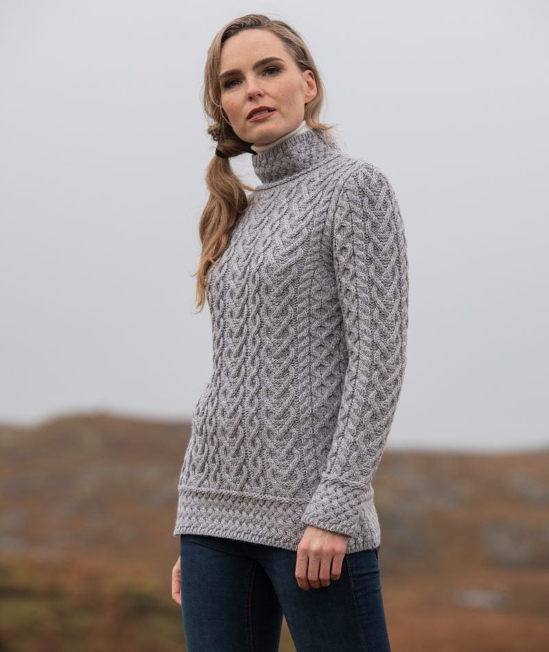 Aran Cable Fisherman Knit Sweater in Super Soft Merino Wool